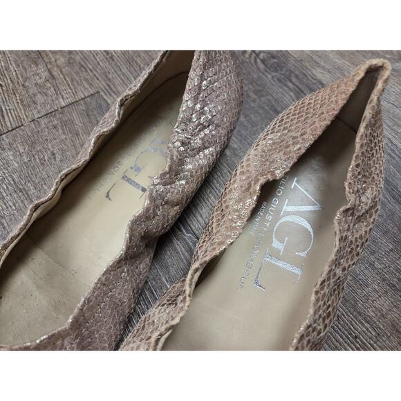 AGL Attilio Giusti Leombrun Black Brown Snake Skin Point Toe Flats Shoes Size 37 - Picture 3 of 11